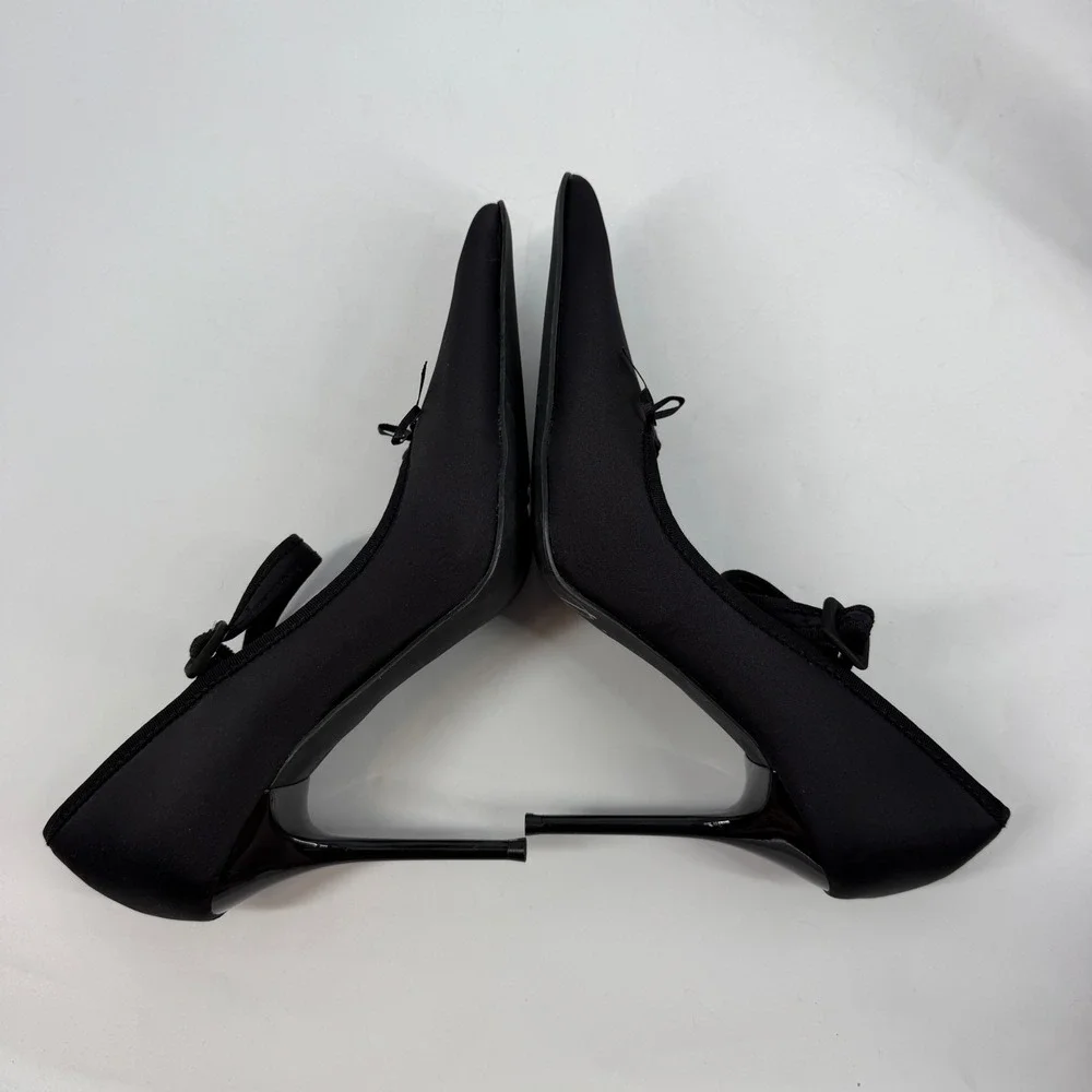 Sugar Thrillz Black‎ Satin Pointed Toe Mary Jane Stiletto Heels Size 9M